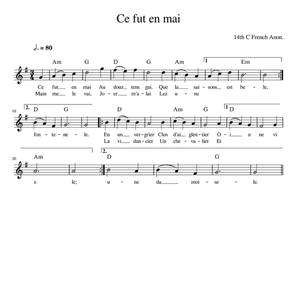Sample Sheet Music from the Piper In The Lane companion Songbook - Medieval & Renaissance Music